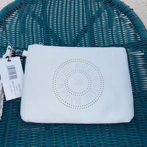 Steve Madden Perforated Round Logo 
White Clutch Bag